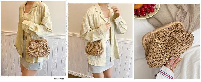 Wholesale Custom Logo Straw Clutch Makeup Bag With Zipper Durable Logo Pattern Flat Bag For Outdoor Activities Evening Clutch Bags for Women 0