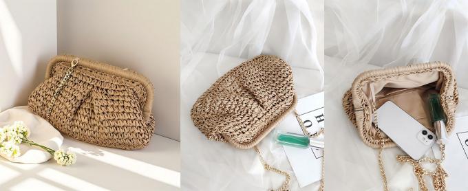 Wholesale Custom Logo Straw Clutch Makeup Bag With Zipper Durable Logo Pattern Flat Bag For Outdoor Activities Evening Clutch Bags for Women 1