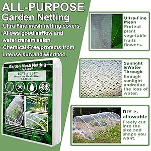 Garden Netting, Plant Covers 10x33Ft Net Ultra Fine Mesh Protection Netting For Vegetable Plants Fruits Flowers Crops Greenhouse Row Cover Raised Bed Barrier Screen Protection Net Cover 1
