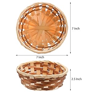 Round Gift Baskets, Bamboo Small Bread & Fruit Baskets, 7" Woven Bread Roll Baskets, Food Serving Baskets, Food Storage Basket For Kitchen Restaurant Display Decor 5