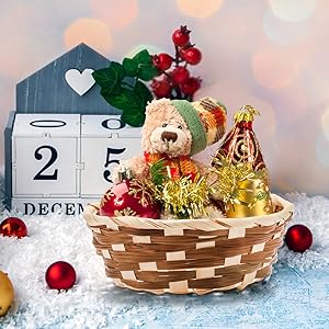 Round Gift Baskets, Bamboo Small Bread & Fruit Baskets, 7" Woven Bread Roll Baskets, Food Serving Baskets, Food Storage Basket For Kitchen Restaurant Display Decor 4