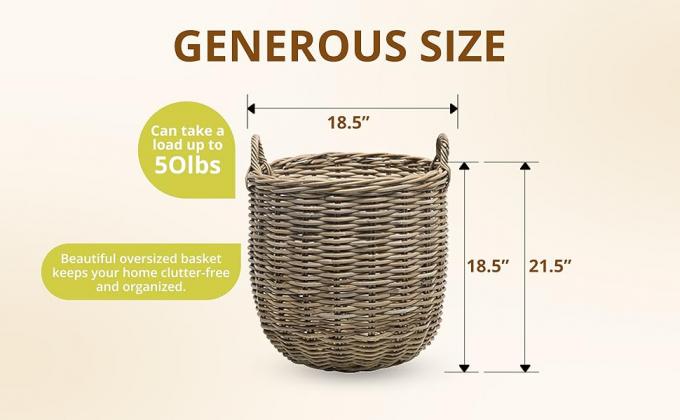Rattan Kobo Round Storage Basket, Handwoven Rattan Basket With Handles, Organization & Home Decor For Storage, Gray-Brown 1