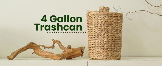 Wicker Waste Basket - Water Hyacinth Bathroom Garbage Can With A Lid - Bathroom Trash Can Boho Style - Wicker Trash Can With Lid For Household, Kitchen - Removable Liner, Iron Frame 0