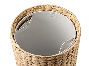 Wicker Waste Basket - Water Hyacinth Bathroom Garbage Can With A Lid - Bathroom Trash Can Boho Style - Wicker Trash Can With Lid For Household, Kitchen - Removable Liner, Iron Frame 2