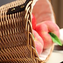 Wicker Picnic Basket With Double Leather Handles, Natural Willow Hamper For Easter Eggs Candy Wine Toy Flower Wedding Gifts 3