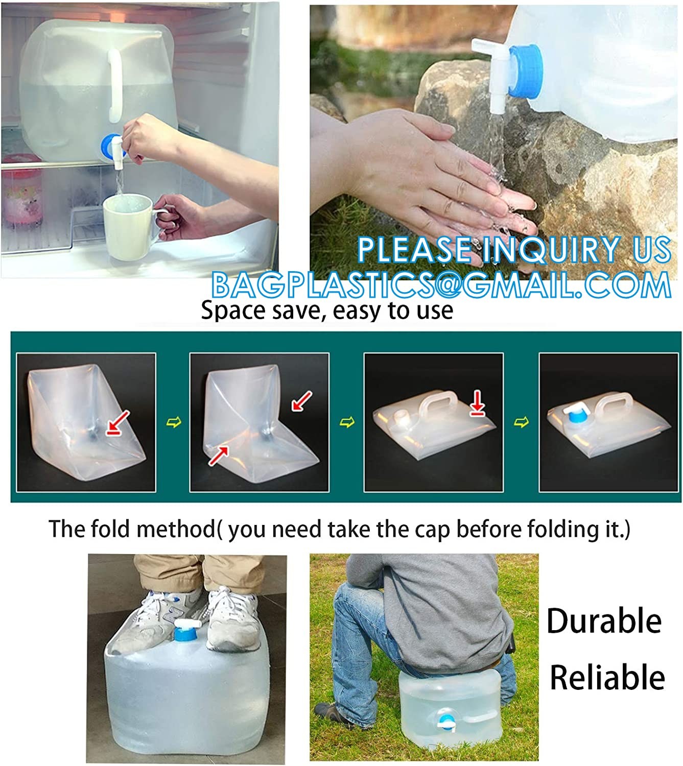 Portable Outdoor Camping Water Bucket With Handle BPA-Free Food Grade ...
