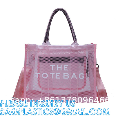Wholesale Summer Clear Mesh PVC Beach Bags Transparent Design Tote Bags Women Luxury Handbags For Outdoor