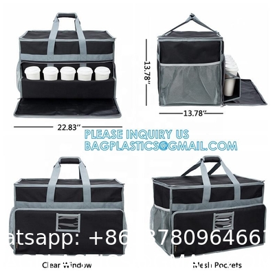 Insulated Food Delivery Bag with Support Frame and Plastic Bottom Plate,Grocery Delivery Bag for Catering