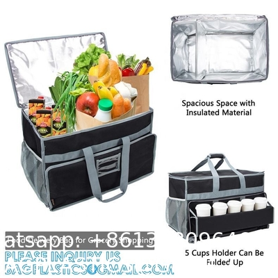 Insulated Food Delivery Bag with Support Frame and Plastic Bottom Plate,Grocery Delivery Bag for Catering