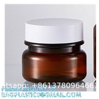 1oz 2oz 30ml 50ml 100ml Custom Refillable Amber Face Cream Container Cosmetic Plastic Glass Jar With Lid