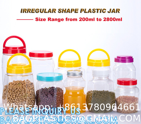 Plastic Square Grip Storage Jar, Candy Buffet Containers, Food Jar, Cosmetic Jar, Spice jar, juice sauce bottle