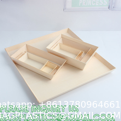 Wooden Food Packaging Box Cake Dessert Container With Plastic Cover, Take Out Pastry Cake Lunch Sushi Tray