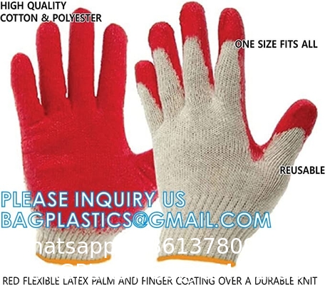 Garden Gloves, String Knit Red Palm Latex Dipped Work Gloves - Cotton Polyester Shell Safety Protection Gloves