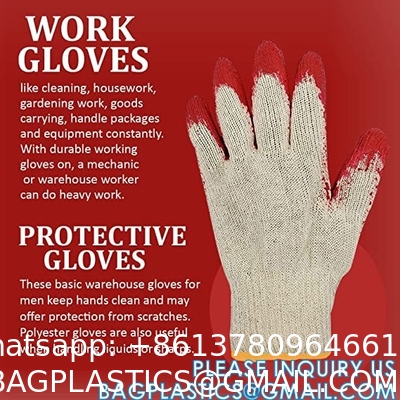 Garden Gloves, String Knit Red Palm Latex Dipped Work Gloves - Cotton Polyester Shell Safety Protection Gloves