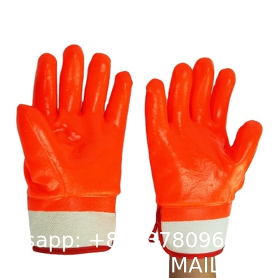 Grip Grain Finish Hand Pvc Heavy Duty Industrial Safety Working Gloves Cotton Liner Orange Full Coated Pvc Dip Gloves