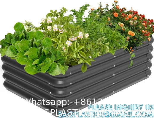 Planter Boxs, Garden Boxes, Galvanized Steel Raised Garden Bed Kit Planter Raised Box With Safety Rubber Edging Strip