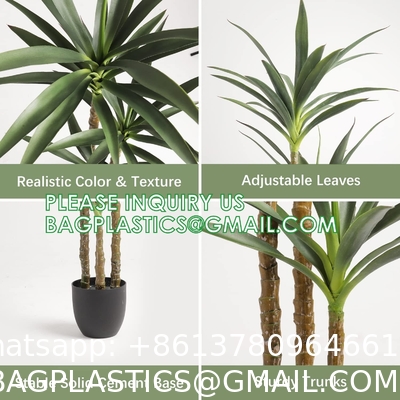 Artificial Tree 4.7Ft Faux Agave Plant with 3 Heads in Plastic Pot Fake Tree for Home Decor Indoor or Outdoor Office