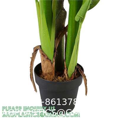 Artificial Plants Fake Banana Tree with Green Leaves in Plastic Pot Faux Strelitzia Jungle Tropical Plants Greenery
