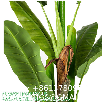 Artificial Plants Fake Banana Tree with Green Leaves in Plastic Pot Faux Strelitzia Jungle Tropical Plants Greenery
