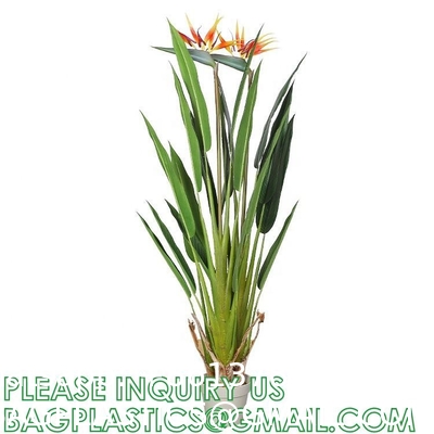 Artificial Bird of Paradise Plants 6 Ft Fake Tropical Palm Tree with Trunks in Pot and Woven Seagrass Belly Basket