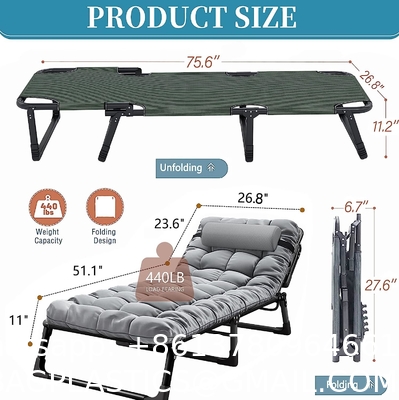 Portable Folding Camping Cot, Adjustable 4-Position Adults Reclining Chairs Mattress,Outdoor Patio Folding Lounge