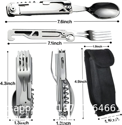 5-in-1 Camping Utensils, Multitool with Safety Locking, Detachable Stainless Steel Spoon, Fork, Knife, Bottle Bottle