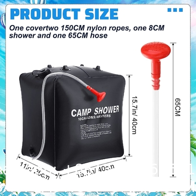 10 Gallons/ 40L Solar Camping Showers with Hot Water Portable Camping Shower Bag Removable Hose Shower Nylon Ropes