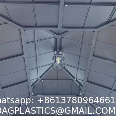 Gazebo Polycarbonate Double Roof Canopy Outdoor Aluminum Frame Pergola, Permanent Pavilion with Netting Curtains