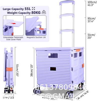 Foldable Cart With Stair Climbing Wheels, Collapsible Rolling Crate Telescoping Handle, Handcart For Grocery Book