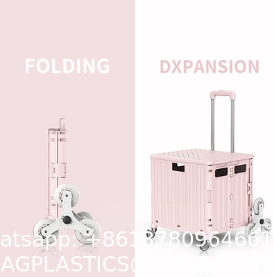 Foldable Cart With Stair Climbing Wheels, Collapsible Rolling Crate Telescoping Handle, Handcart For Grocery Book