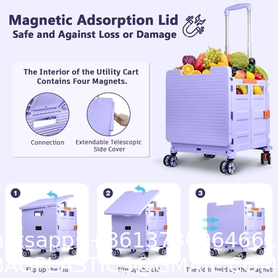 Foldable Cart With Stair Climbing Wheels, Collapsible Rolling Crate Telescoping Handle, Handcart For Grocery Book