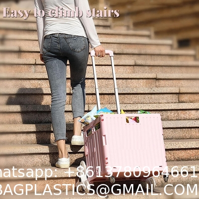 Foldable Cart With Stair Climbing Wheels, Collapsible Rolling Crate Telescoping Handle, Handcart For Grocery Book