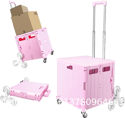 Foldable Cart With Stair Climbing Wheels, Collapsible Rolling Crate Telescoping Handle, Handcart For Grocery Book