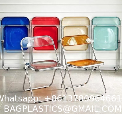 Modern Acrylic Stackable, Plastic Folding Dining Room Armless Home Comfortable Event Chair, Clear, Transparent