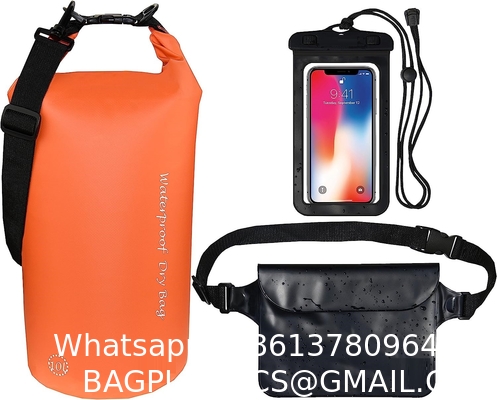 Waterproof Dry Bags Set, Dry Bag with 2 Zip Lock Seals & Detachable Shoulder Strap, Waist Pouch & Phone Case