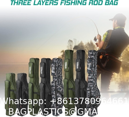 Fishing Rod Case Three Layers Fishing Rod Bag Oxford Folding Fishing Pole Bag Outdoor Waterproof Tackle Storage