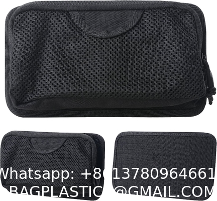 Tactical Mesh Zipper Pouch, Modular Insert Panel Organizer EDC Utility Storage Pocket with Hook-N-Loop Fasteners