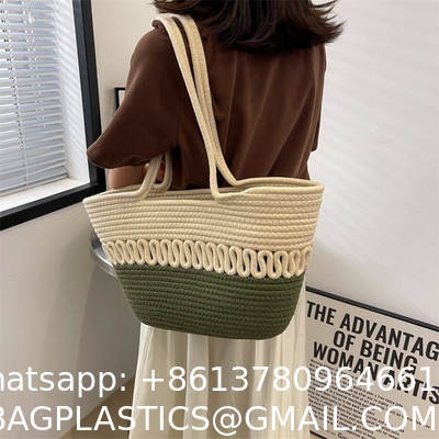 Straw Tote Bag for Women Handwoven Cotton Straw Shoulder Bag Crochet Tassel Beach Bohemian Purse for Women