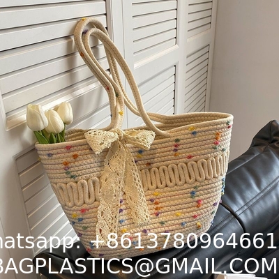 Straw Tote Bag for Women Handwoven Cotton Straw Shoulder Bag Crochet Tassel Beach Bohemian Purse for Women