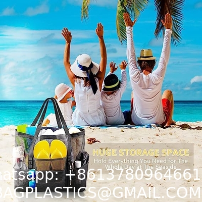 Mesh Beach Bag, Extra Large Beach Bags with 9 Pockets & Zipper Waterproof Lightweight Beach Tote for Beach/Pool Trip