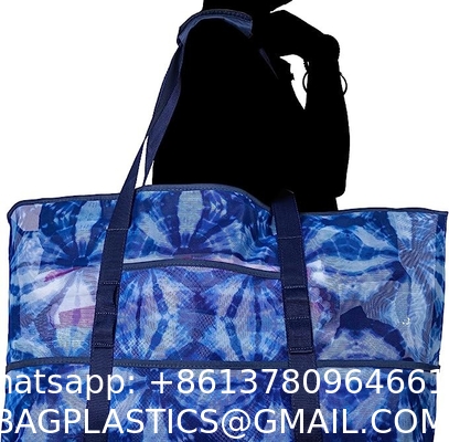 Mesh Beach Bag, Extra Large Beach Bags with 9 Pockets & Zipper Waterproof Lightweight Beach Tote for Beach/Pool Trip