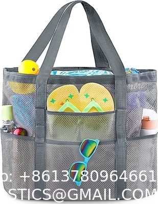 Mesh Beach Bag, Extra Large Beach Bags with 9 Pockets & Zipper Waterproof Lightweight Beach Tote for Beach/Pool Trip