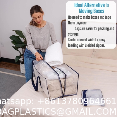 Heavy Duty Extra Large Clear Moving Bags W/Backpack Straps Strong Handles & Zippers, Storage Totes For Space Saving