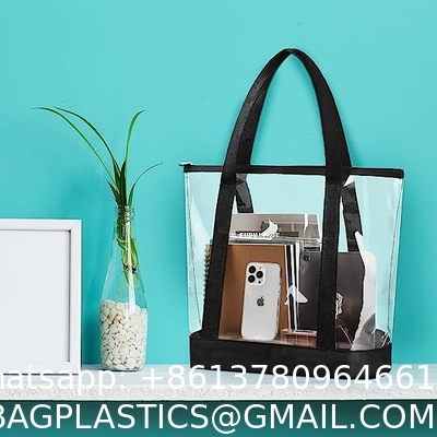 Clear Tote Bags PVC Shoulder Handbag Security Approved See Through Bag With Zipper Closure For Travel Work