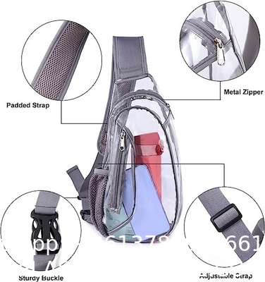 Clear Sling Bag, Stadium Approved Clear Bag, Transparent Chest Daypack for Hiking, Stadium or Concerts