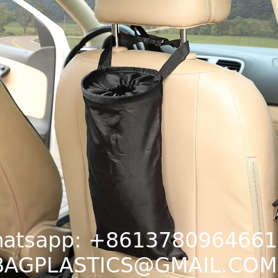 Car Trash Bag Hanging with Elastic Opening & Easy Mount | Auto Garbage Can with Waterproof Oxford Material