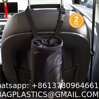 Car Trash Bag Hanging with Elastic Opening & Easy Mount | Auto Garbage Can with Waterproof Oxford Material