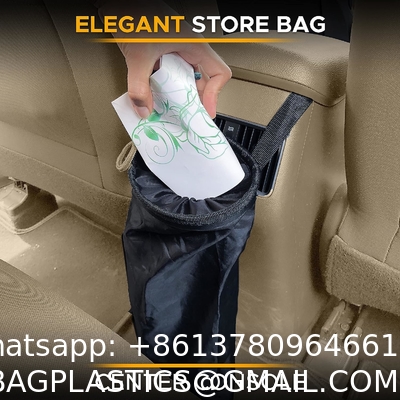 Car Trash Bag Hanging with Elastic Opening & Easy Mount | Auto Garbage Can with Waterproof Oxford Material