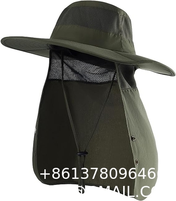 Fishing Hat for Men，Outdoor Sun Hat UPF50+ Mesh Wide Brim Fishing Hat with Neck Flap