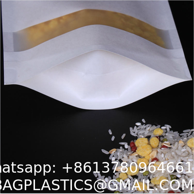 Customized Free Sample Custom Logo All Sizes Eco White Kraft Paper Stand Up Pouches Bags With Matte Window Tea Nuts